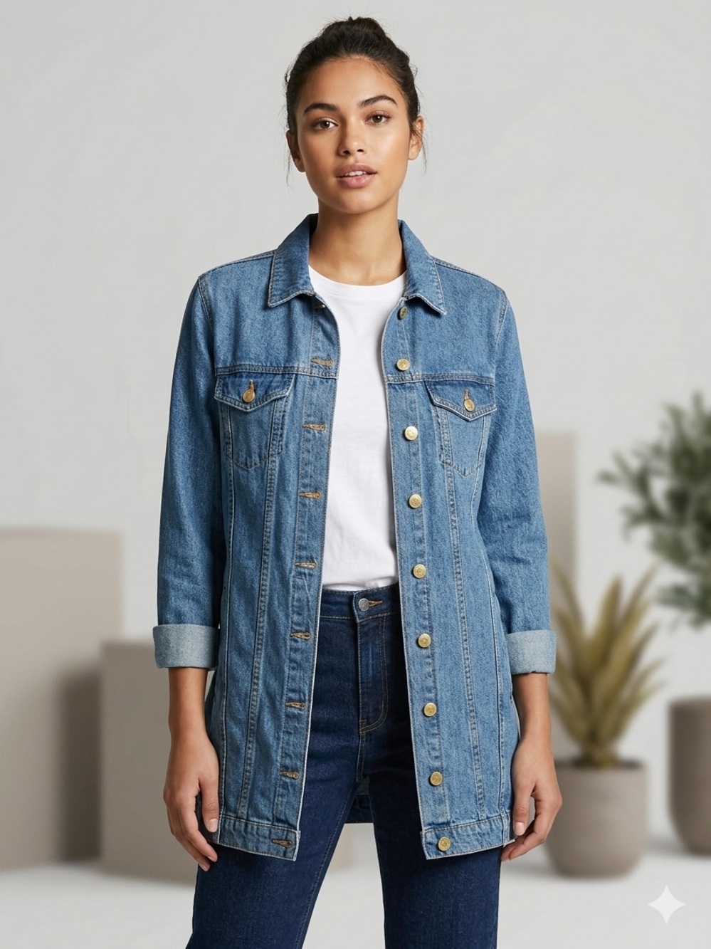 NWT Longline Light Blue Denim Jacket Forever 21 MED